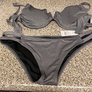 Beautiful shade shore two piece silver swimsuit